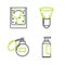 Set line Cream or lotion cosmetic tube, Aftershave, Shaving brush and Glass of whiskey and ice cubes icon. Vector