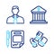 Set line Credit card, Contract money and pen, Bank building and Worker icon. Vector