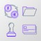 Set line Credit card, Stamp, Document folder and Money exchange icon. Vector