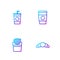Set line Croissant, Potatoes french fries in box, Paper glass with straw and Coffee cup go. Gradient color icons. Vector