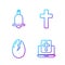 Set line Cross on the laptop screen, Broken egg, Ringing bell and Christian cross. Gradient color icons. Vector