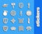 Set line Crossed medieval axes, Military knife, Peace, Shield, Round wooden shield, Hand grenade, tank and Medieval