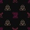 Set line Crossed medieval sword, Cyclops and Harp on seamless pattern. Vector