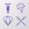 Set line Crossed paddle, Parachute, Bicycle helmet and icon. Vector