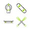 Set line Crossed paddle, Skateboard, trick and Aqualung icon. Vector