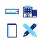 Set line Crossed pencil, Book, Hotel building and Ruler icon. Vector