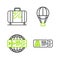 Set line Cruise ticket for traveling by ship, Airline, Hot air balloon and Suitcase and stickers icon. Vector