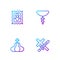 Set line Crusade, Church tower, Christian icon and cross chain. Gradient color icons. Vector