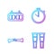 Set line Crutch or crutches, Human broken bone, Hockey mechanical scoreboard and Stopwatch. Gradient color icons. Vector