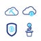 Set line Cryptocurrency key, Shield with bitcoin, cloud mining and icon. Vector