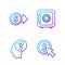 Set line Cursor and coin, Human head with question mark, Coin money with dollar and Safe. Gradient color icons. Vector