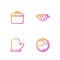 Set line Cutting board, Oven glove, Cooking pot and Kitchen colander. Gradient color icons. Vector