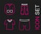 Set line Cycling shorts, Shirt, Pants and Sweater icon. Vector
