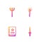 Set line Dagger, Ancient magic book, Neptune Trident and Magic staff. Gradient color icons. Vector