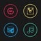 Set line Database protection, Music note, tone, Floppy disk and Clock 24 hours icon. Vector
