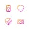 Set line Dating app online, Candy heart shaped box, Online dating chat and Heart. Gradient color icons. Vector