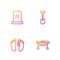 Set line Dead body in the morgue, , Grave with tombstone and Shovel. Gradient color icons. Vector