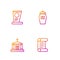 Set line Decree, parchment, scroll, Old crypt, Grave with tombstone and Funeral urn. Gradient color icons. Vector