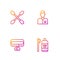 Set line Dental hygiene for pets, Collar with name tag, Cotton swab ears and Veterinarian doctor. Gradient color icons