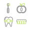 Set line Dentures model, Teeth with braces, Apple and Toothbrush icon. Vector