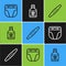 Set line Diaper for dog, Nail file pet and Dog medicine bottle icon. Vector