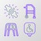 Set line Disabled wheelchair, Walker, and Joint pain, knee pain icon. Vector