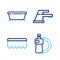 Set line Dishwashing liquid bottle and plate, Sponge with bubbles, Water tap and Bathtub icon. Vector