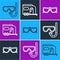 Set line Diving mask and snorkel, Glasses and Rv Camping trailer icon. Vector