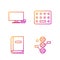 Set line DNA symbol, User manual, Smart Tv and Pills in blister pack. Gradient color icons. Vector