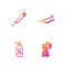 Set line DNA symbol and virus, Bottle of liquid antibacterial soap, Syringe and Ebola disease. Gradient color icons