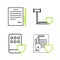 Set line Document with key with shield, Smartphone insurance, Judge gavel and Contract pen icon. Vector