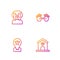 Set line Dog house and paw print, Location pet grooming, and Medical rubber gloves. Gradient color icons. Vector