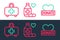 Set line Donation and charity, First aid kit and Medicine bottle pills icon. Vector
