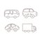 Set of line doodle cars in various kinds. Automobile taxi, truck and bus.