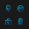 Set line Dosimeter, Radiation nuclear suitcase, Planet earth and radiation and Molecule. Gradient color icons. Vector