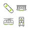 Set line Double decker bus, Tram and railway, Old city tram and Skateboard icon. Vector