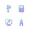 Set line Drawing compass, Location with wrench spanner, Calliper or caliper and scale and Calculator. Gradient color