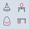 Set line Dressing table, Pouf, Office desk and Lamp hanging icon. Vector