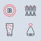 Set line Dried fish, Glass of beer, Chicken leg and Bottle cap icon. Vector