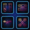 Set line Drone flying, Drone flying, Test tube and flask and Motion sensor. Gradient color icons. Vector