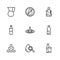 Set line Drop and magnifying glass, Bottle of water, with, Water drop, Big bottle clean, Jug, forbidden and icon. Vector
