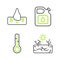 Set line Drought, Meteorology thermometer, Canister for gasoline and Deforestation icon. Vector