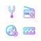 Set line Drum, Vinyl disk, Musical tuning fork and Radio with antenna. Gradient color icons. Vector