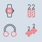 Set line Earrings, Piercing, and Wrist watch icon. Vector