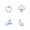 Set line Eggplant, Plant in hand, Apple and Broccoli. Gradient color icons. Vector
