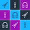 Set line Electric bass guitar, Headphones and Audio jack icon. Vector