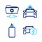 Set line Electric car, Burning candle, Police flasher and FTP sync refresh icon. Vector