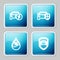 Set line Electric car, Car protection or insurance, Water drop percentage and icon. Vector