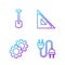 Set line Electric plug, Gear, Shovel and Triangular ruler. Gradient color icons. Vector