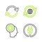 Set line Electric plug, Human head with gear inside, Planet earth and recycling and Refresh icon. Vector